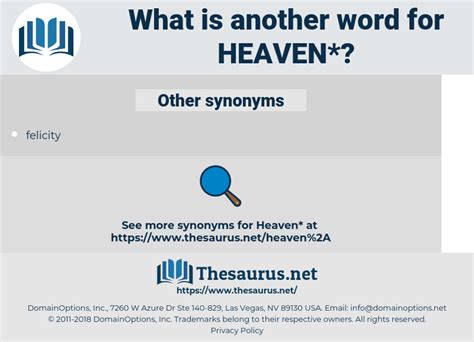 65 synonyms for heaven paradise, next world, hereafter, nirvana, bliss, Zion, Valhalla, Happy Valley, happy hunting ground, life to come, life everlasting. . Thesaurus heaven